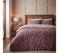 Catherine Lansfield Parure de lit réversible en Coton brossé avec Housse de Couette et taies d'oreiller Motif Floral Rouge King Size