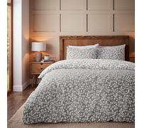 Catherine Lansfield Parure de lit réversible en Coton brossé avec Housse de Couette et taies d'oreiller Motif Floral Gris King Size