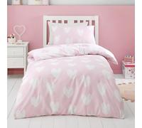 Catherine Lansfield Parure de lit réversible en Coton brossé avec taie d'oreiller Motif cœurs Rose