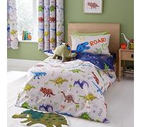 Catherine Lansfield Parure de lit Simple réversible avec taie d'oreiller Motif Dinosaures préhistoriques Naturel