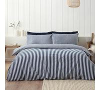 Catherine Lansfield Parure de lit Simple réversible en Coton brossé à Rayures avec taie d'oreiller Bleu Marine