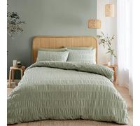 Catherine Lansfield Parure de lit Super King Size en Seersucker avec Housse de Couette et taies d'oreiller, Vert Sauge