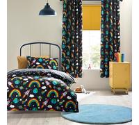Catherine Lansfield Rainbow Rockets Parure de lit Double réversible avec taies d'oreiller Noir