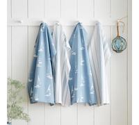 Catherine Lansfield Salcombe Boats Lot de 4 torchons de Cuisine en Coton Bleu 50 x 70 cm