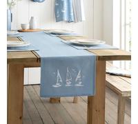 Catherine Lansfield Salcombe Chemin de Table en Coton Motif Bateau Bleu 33 x 220 cm