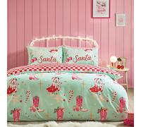 Catherine Lansfield Santa's Howdy Christmas Parure de lit réversible avec Housse de Couette et taie d'oreiller Vert