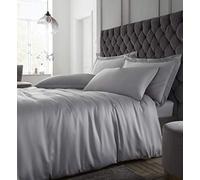 Catherine Lansfield Silky Soft Satin, Polyester, Argenté, Parure de lit King Size