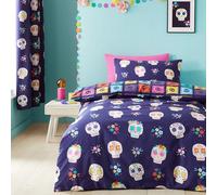 Catherine Lansfield Sugar Skull Fiesta Parure de lit Double réversible avec taies d'oreiller Violet
