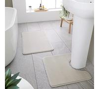 Catherine Lansfield Tapis de Bain et Tapis Contour WC en Mousse Visco-élastique antibactérienne Naturel
