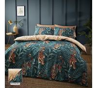 Catherine Lansfield Tropic Tiger Leaf Parure de lit réversible avec Housse de Couette et taies d'oreiller Vert