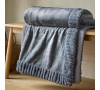 Catherine Lansfield Velours et Fausse Fourrure Couvre-lit, Polyester, Charbon, 150 x 200 cm