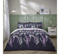 Catherine Lansfield Wisteria Parure de lit réversible avec Housse de Couette et taies d'oreiller Motif Floral Blanc/Bleu Marine