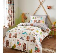 Catherine Lansfield Woodland Adventure Parure de lit Double réversible avec taies d'oreiller Blanc
