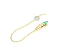 Cathéter Foley à deux voies avec valve en plastique, extrémité béquillé CH 14 (latex enduit de silicone), stérile, sans phtalates, ballonnet 5-10 ml.