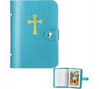 Catholic Genuine Leather Holy Card Holder,Pocket Prayer Card Organizer with Snap Closure,for Religious Funeral Cards Keepsake Album Holds (Blue, with Card)