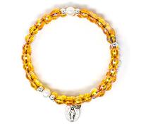 Catholic Gift Shop Ltd Bracelet chapelet en fil de mémoire Orange Médaille miraculeuse Bracelet à enrouler avec carte de prière Lourdes