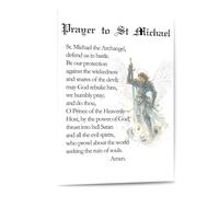 Catholic Gifts Saint Michael Poster Prayer to St Michael the Archangel Christian Canvas Wall Art Farmhouse Painting for Home Office Decor(Framed,08x12inch(20x30cm))