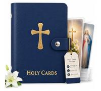 Catholic Holy Card Holder, Faux Leather Prayer Card Organizer with 40 Card Sleeves and Snap Closure, Pocket Holy Card Case for Mass, Daily Prayer, Memorial Cards and Religious Gifts (Dark Blue,2PCS)