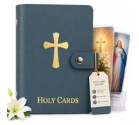 Catholic Holy Card Holder, Faux Leather Prayer Card Organizer with 40 Card Sleeves and Snap Closure, Pocket Holy Card Case for Mass, Daily Prayer, Memorial Cards and Religious Gifts (Navy Blue,1PCS)