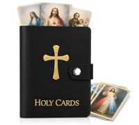 Catholic Holy Card Holder, Faux Leather Prayer Card Organizer with 40 Card Sleeves and Snap Closure, Pocket Holy Card Case for Mass, Daily Prayer, Memorial Cards and Religious Gifts (Black,2PCS)