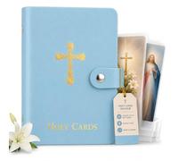Catholic Holy Card Holder, Faux Leather Prayer Card Organizer with 40 Card Sleeves and Snap Closure, Pocket Holy Card Case for Mass, Daily Prayer, Memorial Cards and Religious Gifts (Ocean Blue,2PCS)