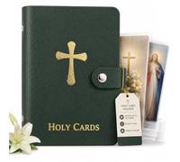 Catholic Holy Card Holder, Faux Leather Prayer Card Organizer with 40 Card Sleeves and Snap Closure, Pocket Holy Card Case for Mass, Daily Prayer, Memorial Cards and Religious Gifts (Green,4PCS)