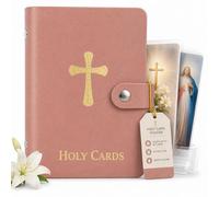 Catholic Holy Card Holder, Faux Leather Prayer Card Organizer with 40 Card Sleeves and Snap Closure, Pocket Holy Card Case for Mass, Daily Prayer, Memorial Cards and Religious Gifts (Beige,4PCS)