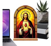 Catholic Home Decor Jésus Vierge Marie Support acrylique avec base en bois
