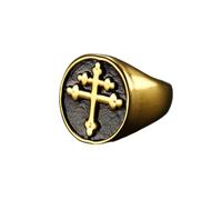 Catholic Lorraine Cross Joan d'Arc Titanium Steel Men's Rings Amulet for Man Boyfriend Biker Bijoux Créativité Créativité