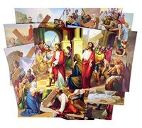 Catholic Religious Gifts Stations of The Cross Illustrated Cardstock 14 Picture Set 8 Inch
