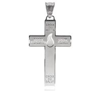 Catholique Marie Julie Jahenny de la bénédiction avec croix de protection du pardon avec flamme en émail blanc, Sainte Croix de Pardon, crucifix fin des temps en acier inoxydable, Cruz del perdón