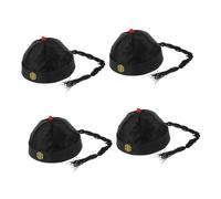 CATIEBYE 4 Pièces Chapeaux Chinois Anciens pour Cosplay Qing Casquettes Traditionnelles avec Queue de Cheval Accessoires de Costume Royal pour Spectacles et Reconstitutions Historiques