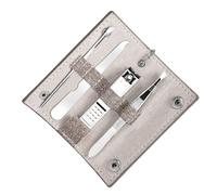 CATIEBYE 4 pièces Kit Manucure Portable Coupe-ongles Inoxydable Intégrée Pince à Épiler Sourcils Cure-oreille Ensemble Professionnel Compact pour Femmes et Hommes avec Étui de Rangement