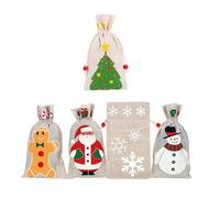 CATIEBYE 5 Pochons Présents de Noël à Cordon en Tissu Chic et Pratique pour Ranger Bijoux et Petits Objets, Lot de 5 Paquet Présents Délicats pour Fêtes