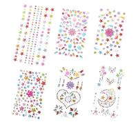 CATIEBYE Autocollants Bijoux de Visage 6 Feuilles Strass Adhésifs Visage et Corps Multiformes pour Maquillage Festival Halloween Cosplay, Accessoires Rave Doux pour Peau, Usage Temporaire