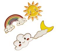 CATIEBYE Broches Décoratives Plusieurs styles en Alliage Lot de 4 Motifs Soleil, Nuage et Arc-en-ciel, Style Délicat Vie Quotidienne et Mariages Plusieurs styles