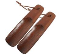 CATIEBYE Chausse-pieds Ensemble Pratique de 2 Pièces pour Faciliter le Chaussage en Bois 15,5 Cm Cordon en Cuir et Soulager le Dos Couleur Aléatoire Ménagers pour