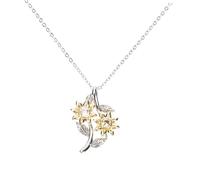 CATIEBYE Collier de Fleurs et Cristal Tournesol Bicolore Ras-de-cou pour Femmes et Adolescentes Saint-valentin Pendentif Cœur Délicat 42 Cm