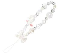 CATIEBYE Dragonne pour Téléphone en Acrylique Beige Perles et Nœud 3d, Décoration Charmante et Protection Antichute pour Mobiles Lors D'anniversaires