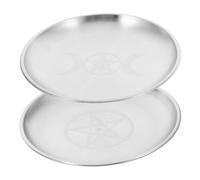 CATIEBYE Lot de 2 plaques Rondes en Fer Argent avec Pentagramme - Bol rituel de Combustion et Assiette rituelle pour cérémonie chamanique, décor Maison et Bureau