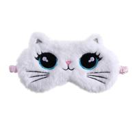 CATIEBYE Masque Yeux Garçon et Filles en Peluche Blanche Forme Chat, Confortable et Anti-chute, pour Dormir la Maison Voyage