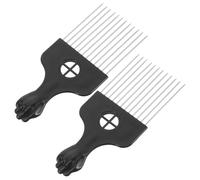 CATIEBYE Peigne Afro à Aiguilles en Acier 2pcs Manche Marron Plastique, Accessoire Coiffure Confortable pour Cheveux Bouclés à Domicile Salon