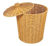 CATIEBYE Poubelle Rustique avec Couvercle en Polypropylène 28 X 33,5 Cm, Panier de Rangement Tressé Imitation Rotin, Multifonction pour Bureau, Chambre et Salon, Panier à Articles Divers