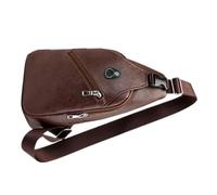 CATIEBYE Sacoche Poitrine Homme Cuir Pu Sombre Marron Légère Robuste Avec Port Usb Et Poche Zippée Bandoulière Confortable Pour Sport Et Voyage