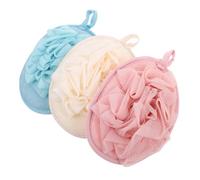 CATIEBYE Serviettes de Bain Exfoliantes Ensemble 3 Pièces pour Massage et Nettoyage en Profondeur avec Boule de Bain, Texture Douce, Matériaux Solide, Couleurs Beige, Rose et Bleu Usage