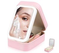 CATIEBYE Trousse de Maquillage Voyage avec Miroir LED Rechargeable Mallette Compacte avec Lumière Réglable Niveaux et Compartiments Divisés pour Cosmétiques et Bijoux