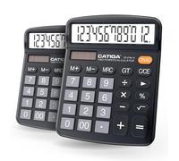 CATIGA Lot de 2 calculatrices de bureau à 12 chiffres avec grand écran LCD et bouton sensible, double alimentation solaire et batterie, fonction standard pour bureau, maison, école, CD-2786 (2 noires)