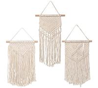 Catime 3 Pièces Petite Macramé Tenture Murale, Tissée Tapisserie Bohème Deco, Tapis Mural en Macramé Mini, Tenture Murale en Coton pour Décoration d'Intérieur, Maison, Chambre, Café