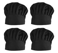 Catime 4 Chapeaux de Chef Réglables pour Femme et Homme, Toque de Cuisine Professionnelle en Polycoton Respirant, Casquette de Cuisinier pour Restaurant, Pâtissier, BBQ (Noir)