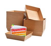 Catime 50 Pièces Barquettes en Carton Kraft, Plateaux Alimentaires Jetables en Papier Kraft, Assiette Brune en Carton, Bol Jetable Carton pour Gâteau Frites Collations Salade Sushis (9 x 9 x 3,5 cm)